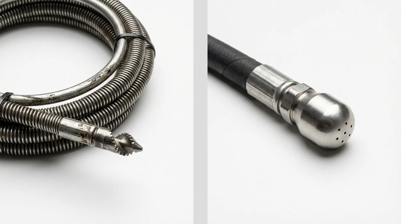 Drain snake cable and hydro jetting nozzle used for drain cleaning in Marysville, CA