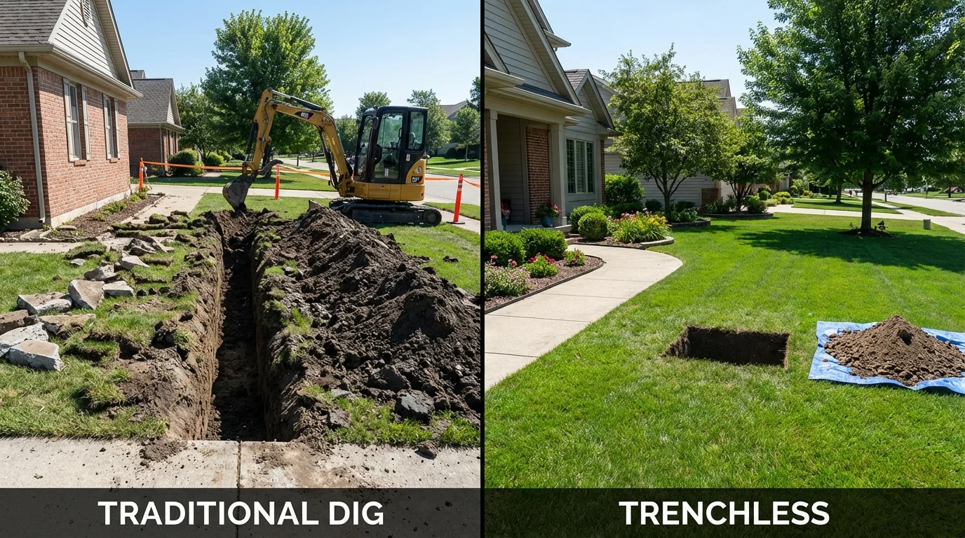 Trenchless sewer repair with minimal yard damage versus traditional excavation in Marysville, CA